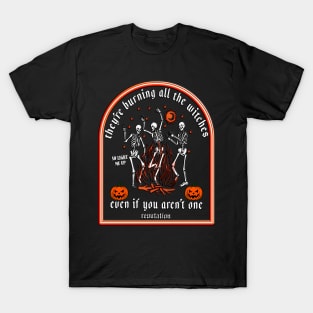 They're Burning All The Witches Halloween Skeleton Dancing T-Shirt